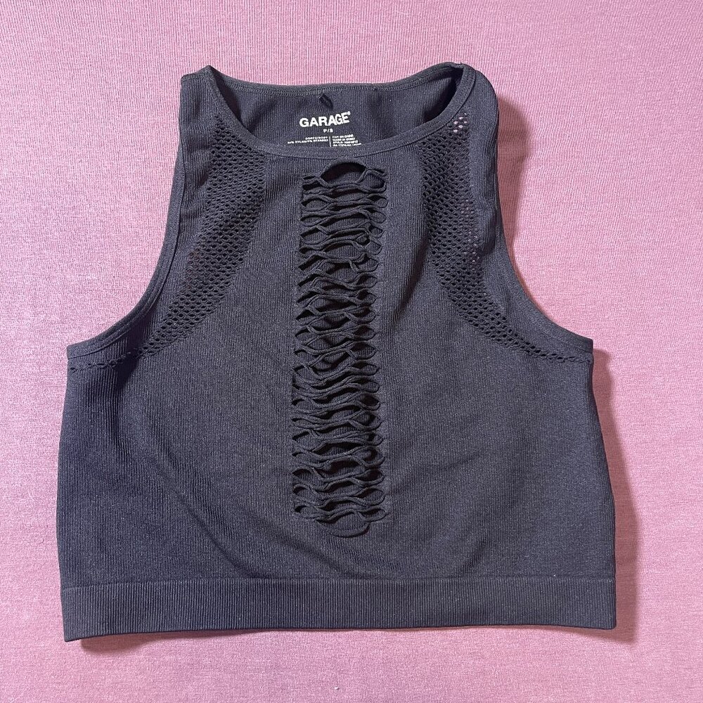 Garage laser cut out crop top in black - size small